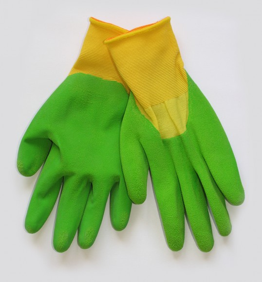 Перчатки AOI WORKS  A-205 вязан. зелён/жолт.облив полный размер- LL