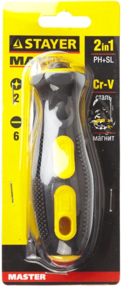 Отвёртка двухсторонняя STAYER MAXFIX 70 мм PH2 /SL6 Отвёртка двухсторонняя STAYER MAXFIX 70 мм PH2 /SL6