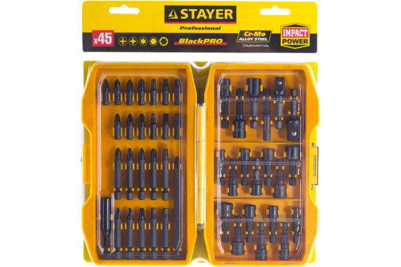 Набор бит 45пр ударные пласт.кейс STAYER 