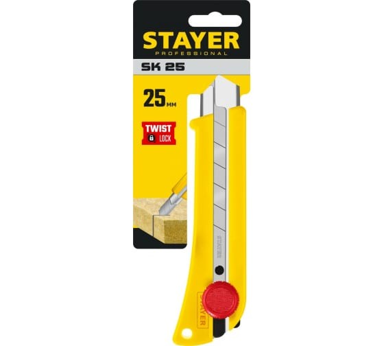 Нож с винтовым фиксатором 25мм, пластиковый корпус, SK-25 STAYER Нож с винтовым фиксатором 25мм, пластиковый корпус, SK-25 STAYER