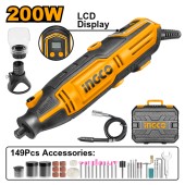 Гравёр INGCO MG2008, 200Вт, 2,3/3.2 мм,10000-40000о/м, гибкий вал,ЖК-дисплей,149-насадок,кейс Гравёр INGCO MG2008, 200Вт, 2,3/3.2 мм,10000-40000о/м, гибкий вал,ЖК-дисплей,149-насадок,кейс