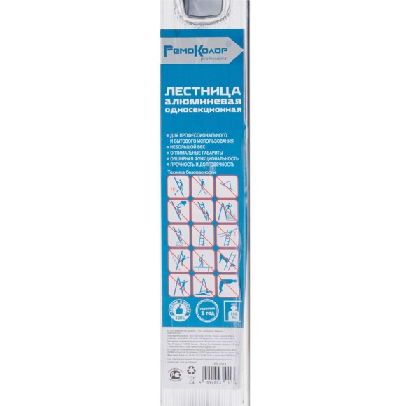 Лестинца алюминиевая односекционная 12 ступеней, 5.13м, 63-1-012 РемоКолор