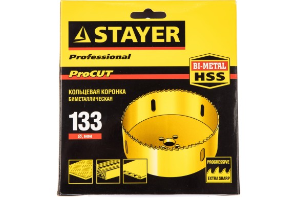 Коронка биметаллическая 133мм, металл/дерево, ProCUT STAYER Коронка биметаллическая 133мм, металл/дерево, ProCUT STAYER