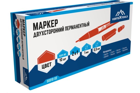 Маркер перманентный красный двусторонний 0.4/1мм, Vertextools Маркер перманентный красный двусторонний 0.4/1мм, Vertextools