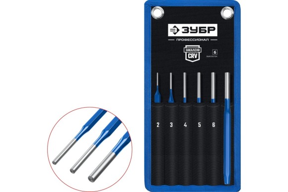 Набор выколоток 2-8мм 6шт в чехле ЗУБР Набор выколоток 2-8мм 6шт в чехле ЗУБР