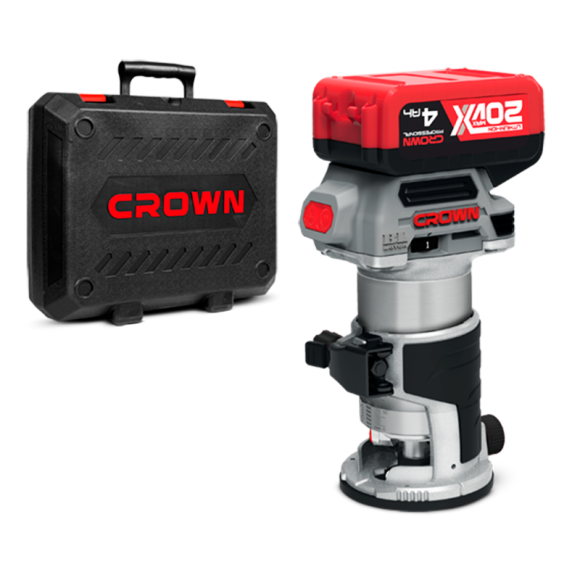 Фрезер кромочный аккум. CROWN CT26010HX-4 BMC, 20В, цанга 6/8мм, АКБ 2-шт (4А*ч)