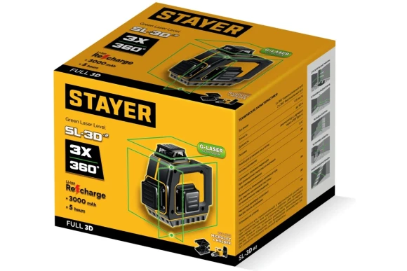 Лазерный нивелир STAYER SL-3D #2, 50м, точн. +/-0,5 мм/м, микролифт, держатель Лазерный нивелир STAYER SL-3D #2, 50м, точн. +/-0,5 мм/м, микролифт, держатель