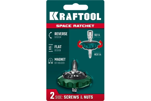 Трещотка реверсивная суперкомпактная для бит 1/4 и головок 1/4", Kraftool Трещотка реверсивная суперкомпактная для бит 1/4 и головок 1/4", Kraftool