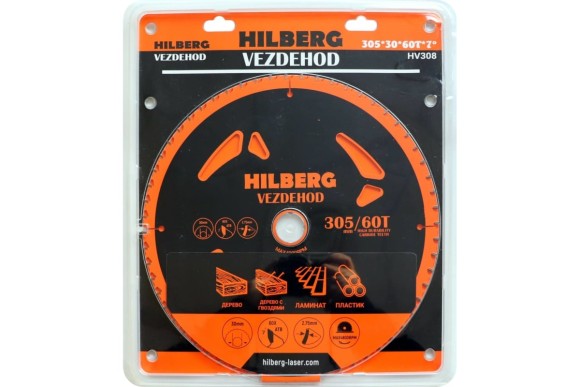 Диск пильный по дереву 305 х 30мм, 60Т, HV308, Vezdehod HILBERG Диск пильный по дереву 305 х 30мм, 60Т, HV308, Vezdehod HILBERG