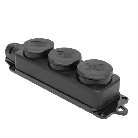 Розетка каучуковая, трехместная с защитными крышками, 16А, РБ33-1-0м, Омега IP44 "ИЭК", PKR61-01