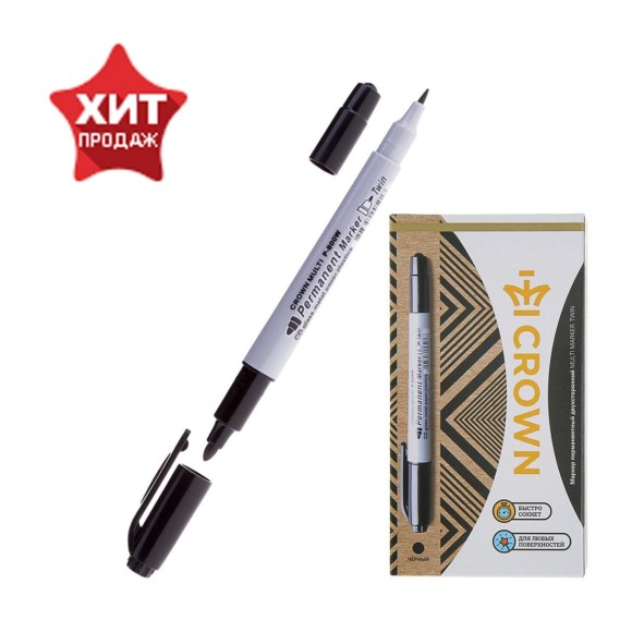 Маркер перманентный 2/1мм черный пулевидный двухсторонний MunHwa Crown "Multi Marker Twin P-800W Маркер перманентный 2/1мм черный пулевидный двухсторонний MunHwa Crown "Multi Marker Twin P-800W