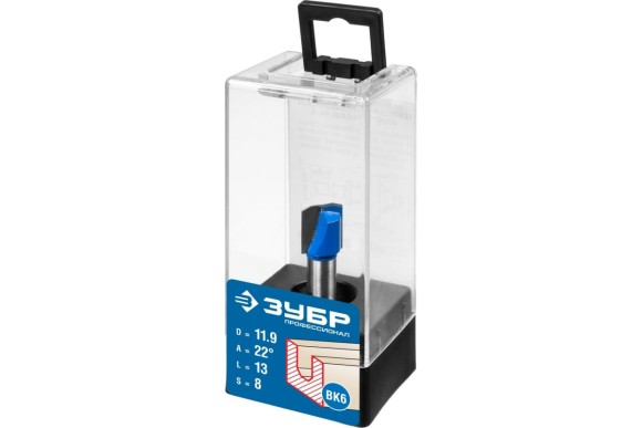 Фреза пазовая фасонная D=11.9 х L=13 х H=45мм, 22°, хвостовик 8мм, ЗУБР Фреза пазовая фасонная D=11.9 х L=13 х H=45мм, 22°, хвостовик 8мм, ЗУБР