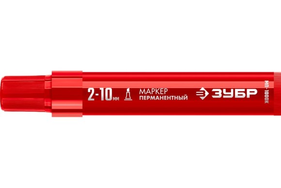 Маркер перманентный красный, клиновидный 2-10мм, МП-1000К, ЗУБР Маркер перманентный красный, клиновидный 2-10мм, МП-1000К, ЗУБР