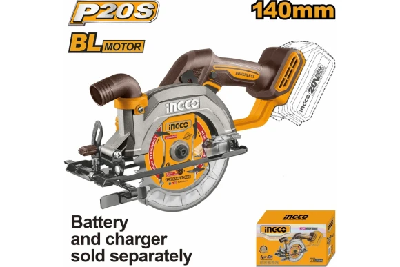 Пила дисковая аккумуляторная INGCO CSLI1402,20В li-ion-0шт,d140*20 Т24, 50/33мм,БЕЗ АККУМ.