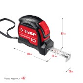 Рулетка 10м х 25мм, с автостопом, белая лента, обрезиненный корпус, ЗУБР Рулетка 10м х 25мм, с автостопом, белая лента, обрезиненный корпус, ЗУБР