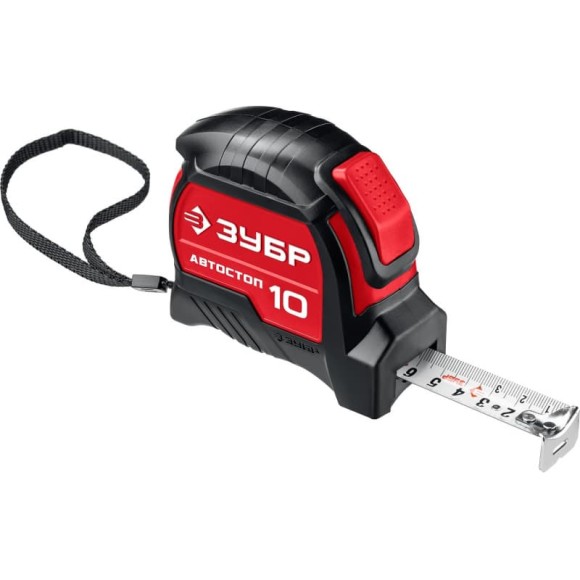 Рулетка 10м х 25мм, с автостопом, белая лента, обрезиненный корпус, ЗУБР Рулетка 10м х 25мм, с автостопом, белая лента, обрезиненный корпус, ЗУБР