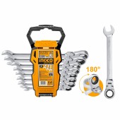Набор комбинированных ключей с трещоткой INGCO 8-19 мм. 8 пред. HKSPAR1083 Набор комбинированных ключей с трещоткой INGCO 8-19 мм. 8 пред. HKSPAR1083