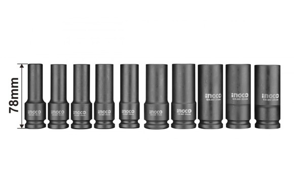 Набор ударных торц. головок удлинённых 10шт INGCO 1/2"*78 HKISSD12102L INDUSTRIAL Набор ударных торц. головок удлинённых 10шт INGCO 1/2"*78 HKISSD12102L INDUSTRIAL