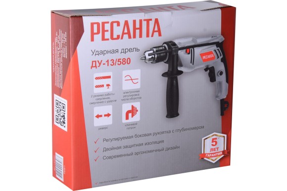 Дрель ударная, электрическая Ресанта ДУ-13/580,580В, 0-3000о/мин,13мм ЗВП Дрель ударная, электрическая Ресанта ДУ-13/580,580В, 0-3000о/мин,13мм ЗВП