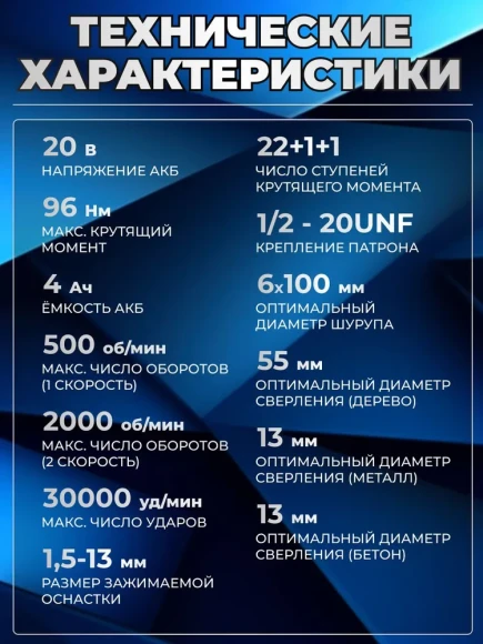 Шуруповёрт(BL) аккум. ударн. INGCO CIDLI209686, 20В, 96Н*м, АКБ 2-шт (4А*ч), в кейсе Шуруповёрт(BL) аккум. ударн. INGCO CIDLI209686, 20В, 96Н*м, АКБ 2-шт (4А*ч), в кейсе