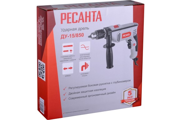 Дрель ударная, электрическая Ресанта ДУ-15/850,850В, 0-3000о/мин,13мм ЗВП Дрель ударная, электрическая Ресанта ДУ-15/850,850В, 0-3000о/мин,13мм ЗВП