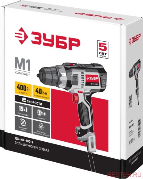 Шуруповёрт электрич. ЗУБР ДШ-М1-400-2, 400Вт, 40Н*м, 1800об/мин, в коробке Шуруповёрт электрич. ЗУБР ДШ-М1-400-2, 400Вт, 40Н*м, 1800об/мин, в коробке