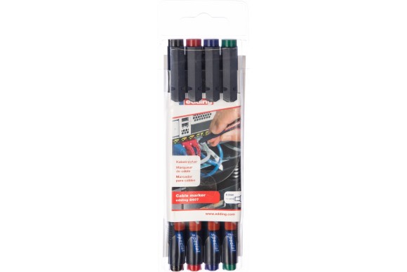 Набор маркеров для маркировки кабелей EDDING E-8407#4S 0.3мм черный, красный, зеленый, синий