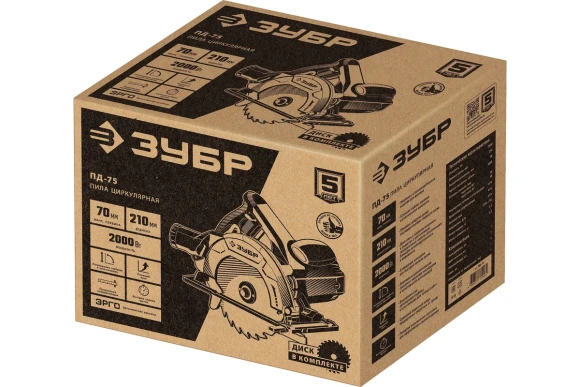 Пила дисковая ЗУБР ПД-75, 2000Вт, 210*30мм, 70/46мм, 4500об/мин, в коробке Пила дисковая ЗУБР ПД-75, 2000Вт, 210*30мм, 70/46мм, 4500об/мин, в коробке