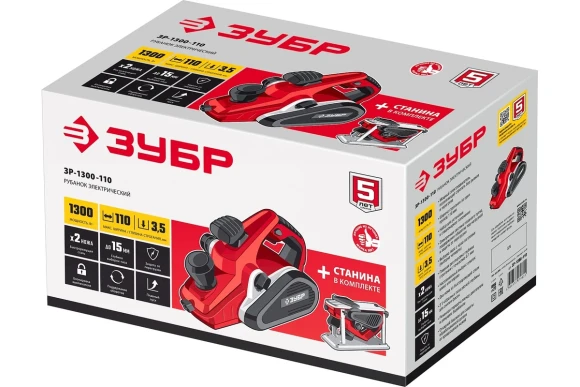 Рубанок электрический ЗУБР ЗР-1300-110, 1300Вт, 110мм, 0-3,5мм, 16000об/мин Рубанок электрический ЗУБР ЗР-1300-110, 1300Вт, 110мм, 0-3,5мм, 16000об/мин