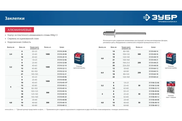 Заклёпки  4,8*12 мм 500шт.ЗУБР