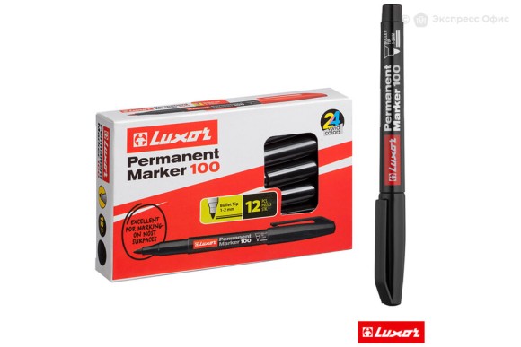Маркер перманентный 1-2мм  черный, пулевидный, Luxor "100" 3411