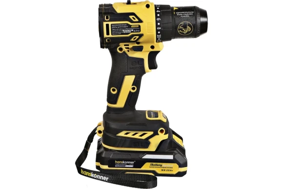 Шуруповёрт(BL) аккум. Hanskonner HCD2065C, 18В, 60Н*м, 1650об/мин, АКБ 2-шт (2А*ч), в кейсе