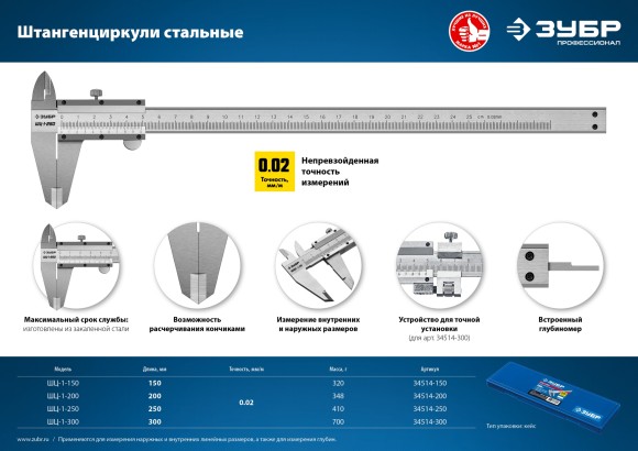 Штангенциркуль ШЦ-1 250 ЗУБР 34514-250 Штангенциркуль ШЦ-1 250 ЗУБР 34514-250