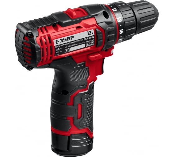 Шуруповёрт аккум. ЗУБР ДШЛ-125-22, 12В, 30Н*м, 1300об/мин, АКБ 2-шт (2А*ч), в кейсе
