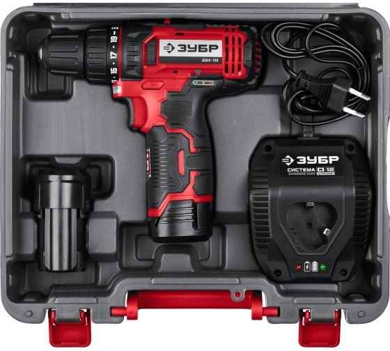 Шуруповёрт аккум. ЗУБР ДШЛ-125-22, 12В, 30Н*м, 1300об/мин, АКБ 2-шт (2А*ч), в кейсе