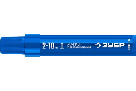 Маркер перманентный синий, клиновидный 2-10мм, МП-1000К, ЗУБР Маркер перманентный синий, клиновидный 2-10мм, МП-1000К, ЗУБР
