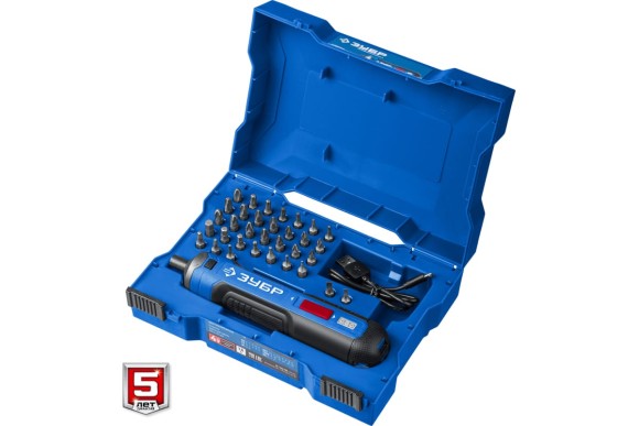 Отвёртка аккум. ЗУБР PSD-4S, 4В, 5Н*м, 360об/мин, +33 биты, в кейсе