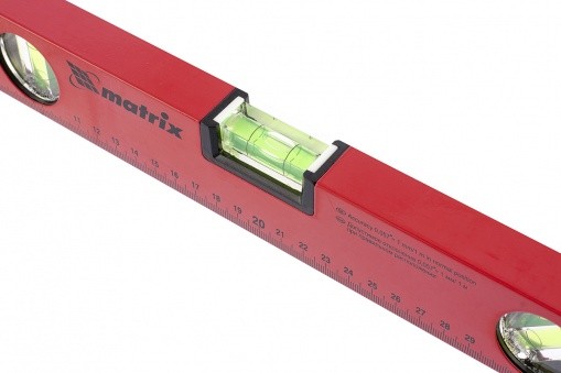 Уровень алюминиевый, 400 мм, 3 глазка, красный, линейка// Matrix