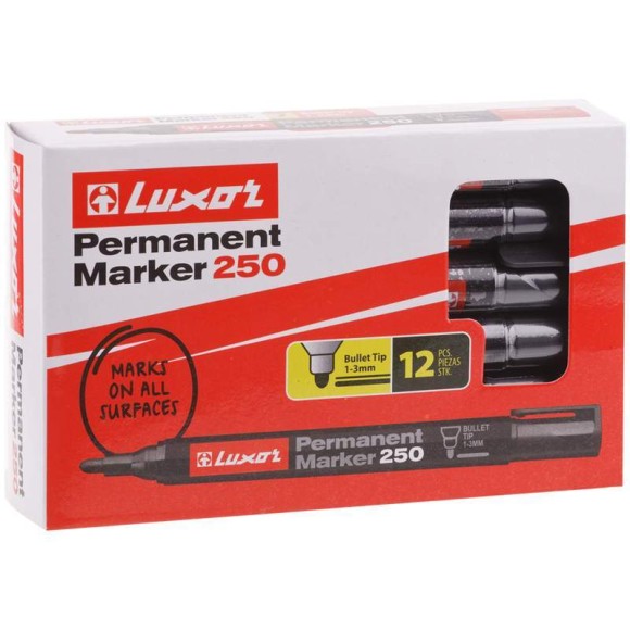 Маркер перманентный 1-3мм  черный, пулевидный, Luxor "250" 3451