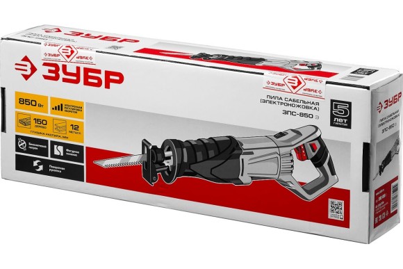 Пила сабельная ЗУБР ЗПС-850 Э, 850Вт, 150/12мм, 2800 ход/мин, в коробке Пила сабельная ЗУБР ЗПС-850 Э, 850Вт, 150/12мм, 2800 ход/мин, в коробке