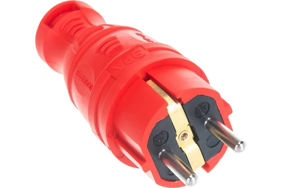 Вилка каучуковая прямая ЭРА V8 16A с заземл. красная IP44