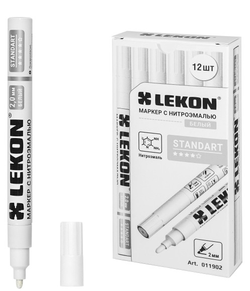 Маркер-краска белый, круглый наконечник 2мм LEKON Standart 11902