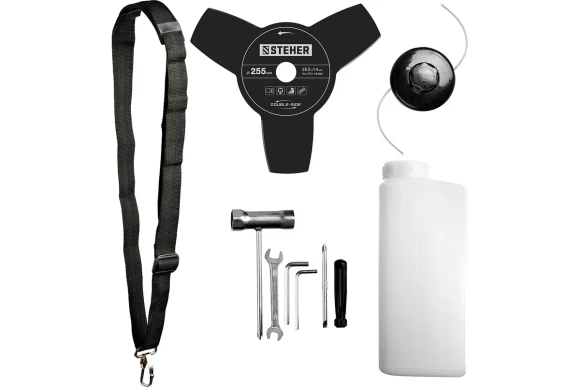 Триммер(2Т) бензин. STEHER BT-1300, 1.3кВт/1.7л.с, 43см?, диск+леска, неразборная штанга Триммер(2Т) бензин. STEHER BT-1300, 1.3кВт/1.7л.с, 43см?, диск+леска, неразборная штанга