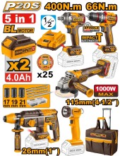 Набор Шурупо+Гайковёрт+Перфорат+УШМ+Фонарь аккум+набор.CKLI2059 ,20В*4 А/ч*2шт,+кейс сумка