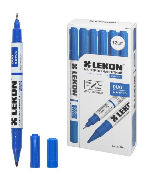 Маркер перманентный синий двухсторонний 0,5-1,0 мм LEKON 12261 Маркер перманентный синий двухсторонний 0,5-1,0 мм LEKON 12261