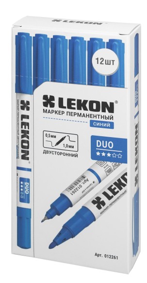 Маркер перманентный синий двухсторонний 0,5-1,0 мм LEKON 12261 Маркер перманентный синий двухсторонний 0,5-1,0 мм LEKON 12261