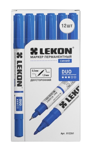 Маркер перманентный синий двухсторонний 0,5-1,0 мм LEKON 12261 Маркер перманентный синий двухсторонний 0,5-1,0 мм LEKON 12261