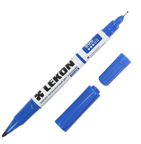 Маркер перманентный синий двухсторонний 0,5-1,0 мм LEKON 12261 Маркер перманентный синий двухсторонний 0,5-1,0 мм LEKON 12261