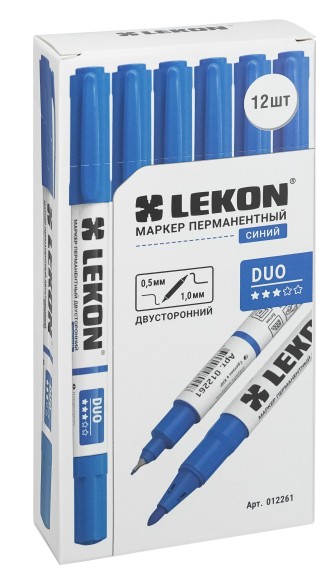 Маркер перманентный синий двухсторонний 0,5-1,0 мм LEKON 12261 Маркер перманентный синий двухсторонний 0,5-1,0 мм LEKON 12261