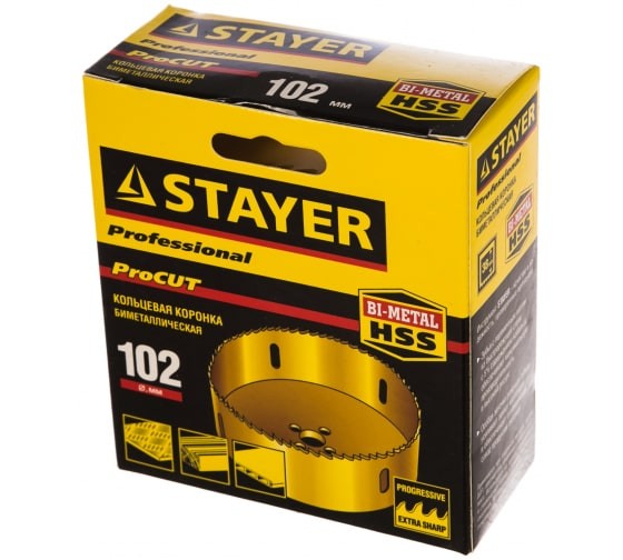 Коронка биметаллическая 102мм, металл/дерево, ProCUT STAYER Коронка биметаллическая 102мм, металл/дерево, ProCUT STAYER